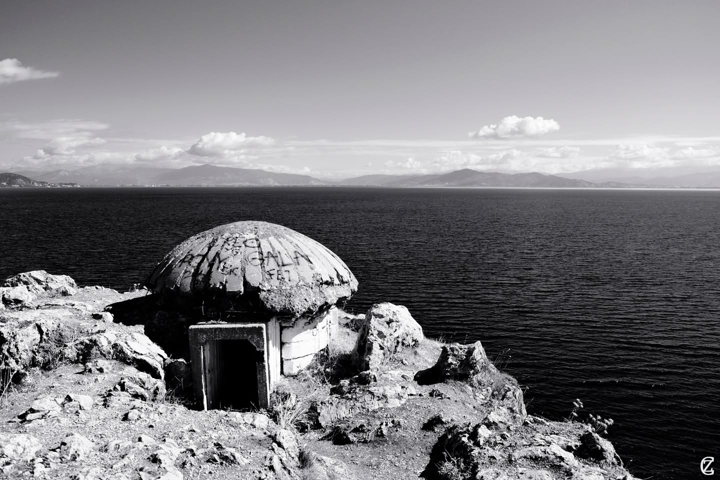 Hoxha-era concrete bunker on the Lin Peninsula, one of 700,000 built across Albania